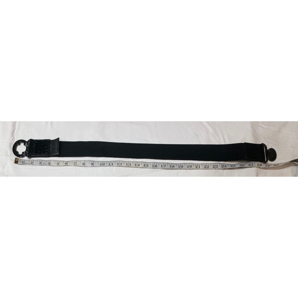 Nine West Black Elastic Waist Belt Faux Croc Patent Leather Buckle M/L RS8038